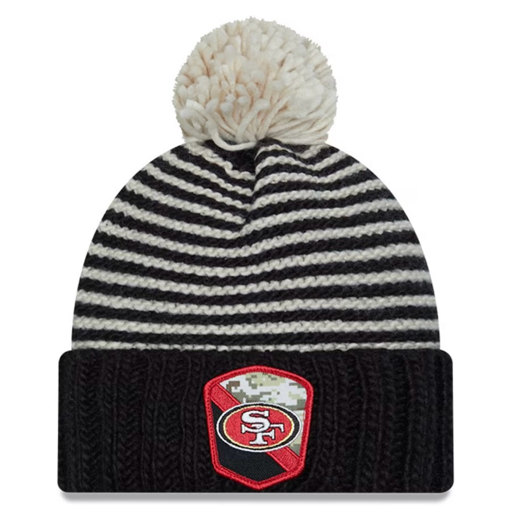 Women's San Francisco 49ers New Era Black 2023 Salute To Service Pom Knit Hat